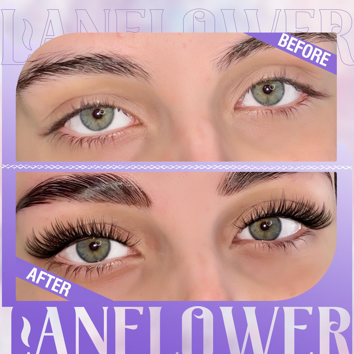 Different styles of LANFLOWER lash clusters displayed