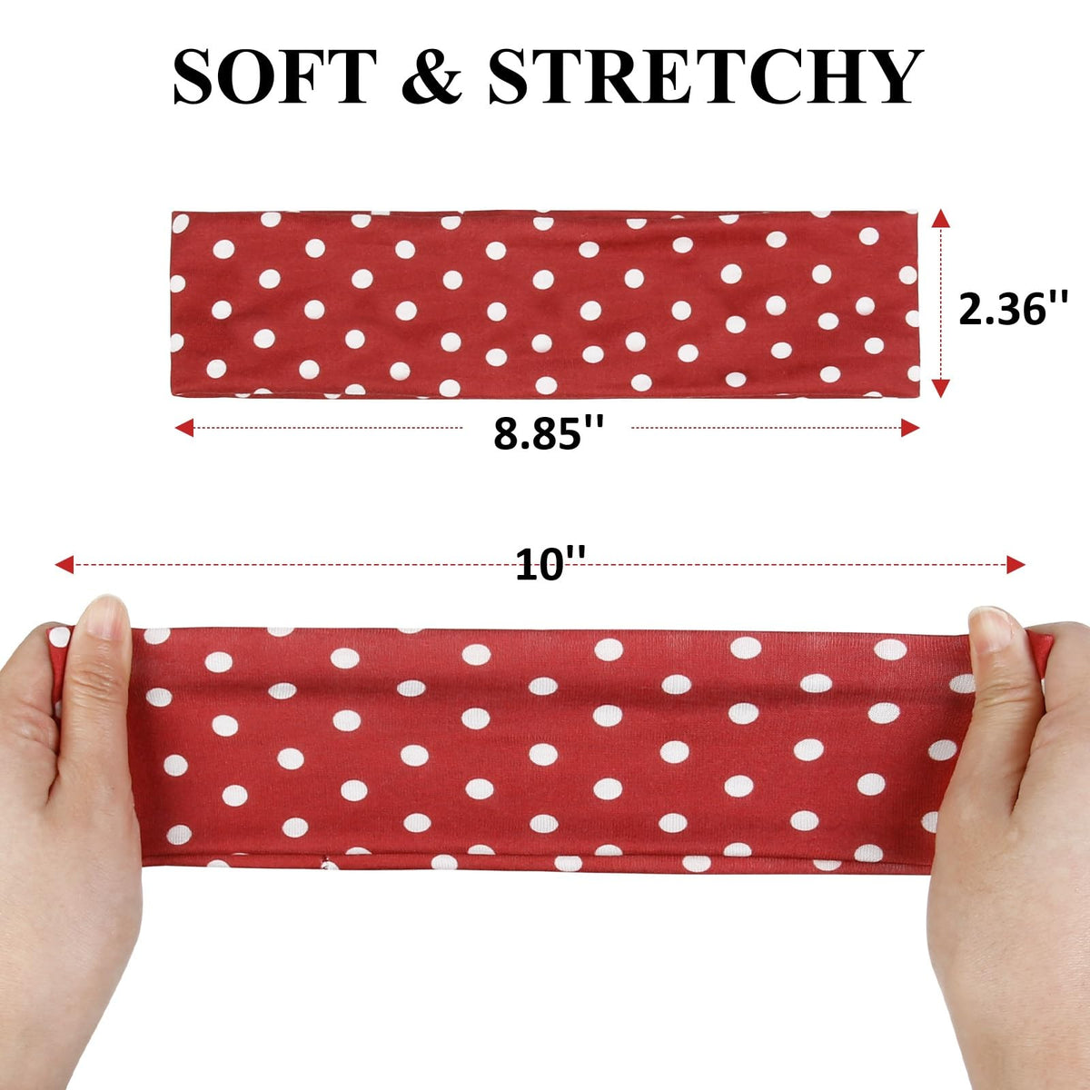 Different styles of TERSE polka dot headbands on a table