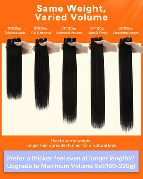 Different widths of Full Shine hair extensions laid out
