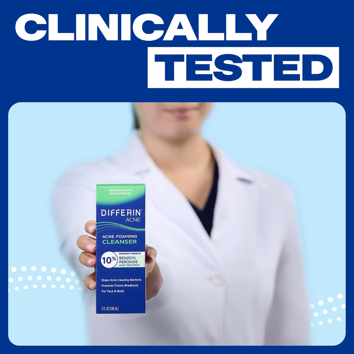Differin Acne Face Wash 10% Benzoyl Peroxide close-up of label