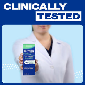 Differin Acne Face Wash 10% Benzoyl Peroxide close-up of label