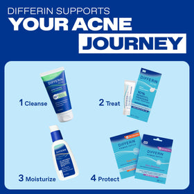 Differin Acne Face Wash 10% Benzoyl Peroxide on bathroom counter