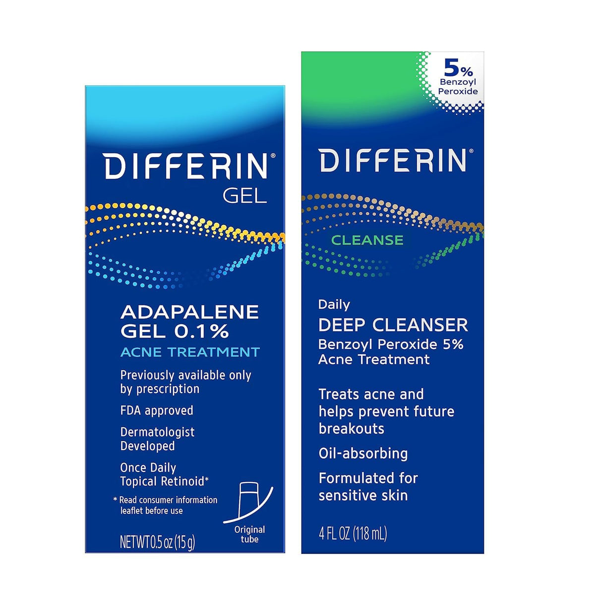 Differin Acne Kit front view with Adapalene Gel and Benzoyl Peroxide Cleanser