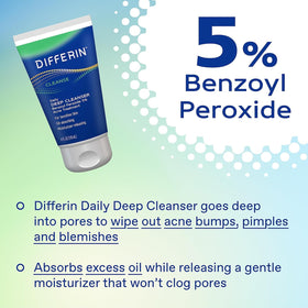 Differin Gel and Cleanser side by side on a countertop