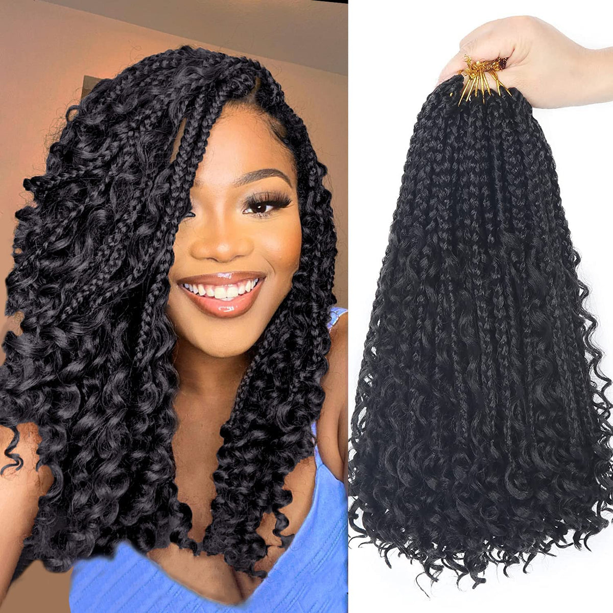 Diha Goddess Box Braids Crochet Hair 14 Inch black model front view