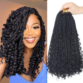 Diha Goddess Box Braids Crochet Hair 14 Inch black model front view