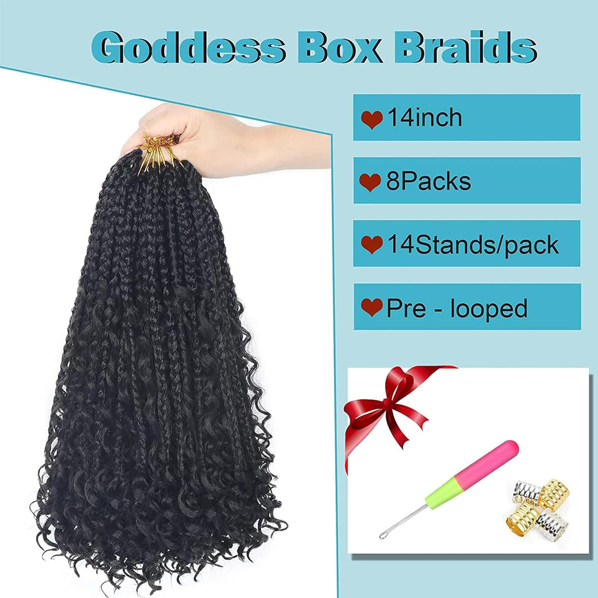 Diha Goddess Box Braids Crochet Hair packaging with accessories