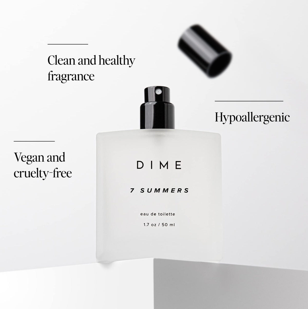 DIME 7 Summers Perfume bottle on a vanity