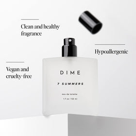 DIME 7 Summers Perfume bottle on a vanity