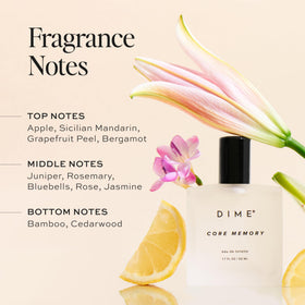 DIME Core Memory Perfume bottle with citrus background