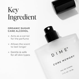 DIME Core Memory Perfume with floral arrangement