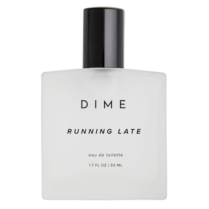 DIME Running Late Perfume 1.7 oz front view with floral design