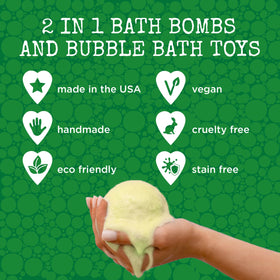 Dinosaur bath bomb dissolving in a tub