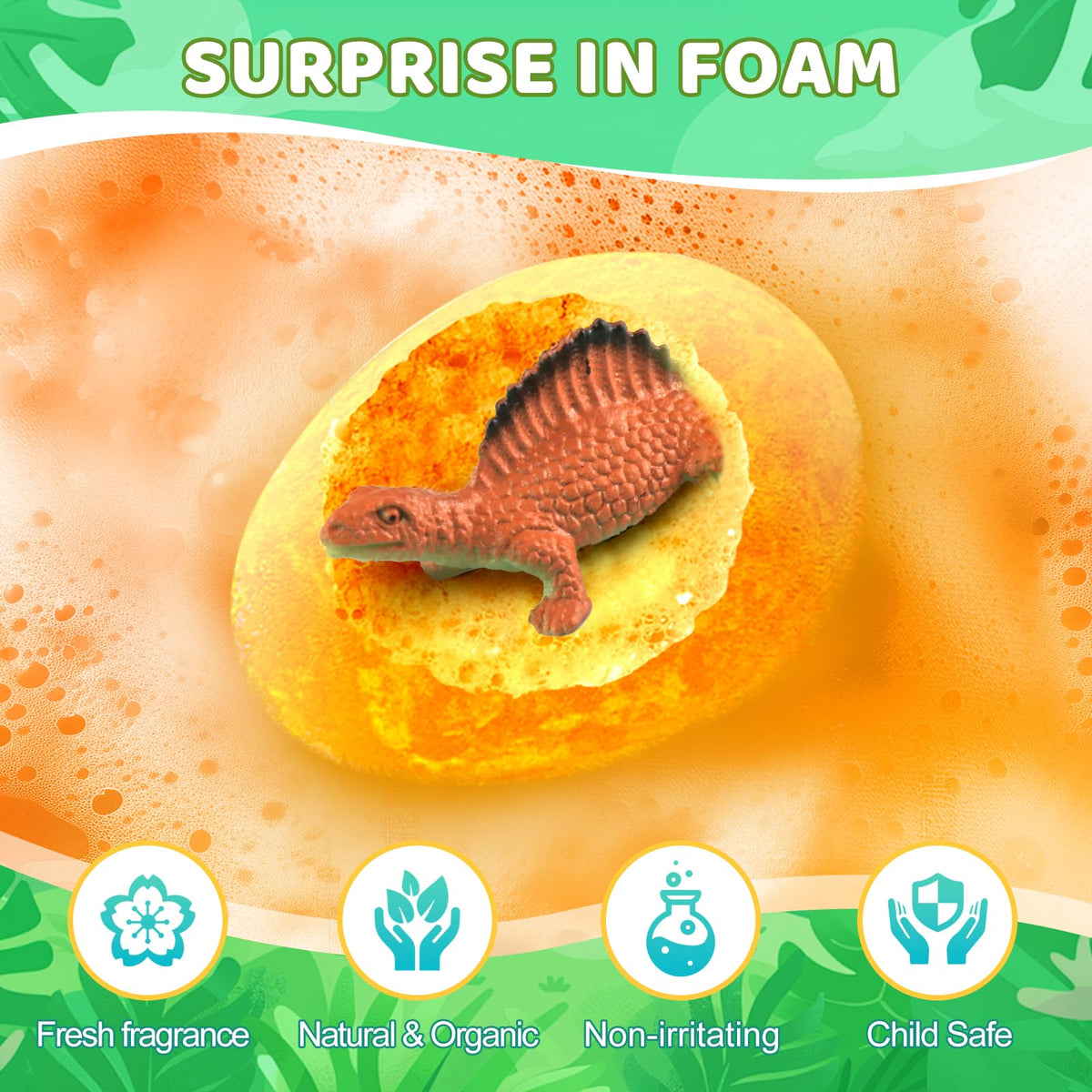 Dinosaur learning cards included with STARYAR bath bombs