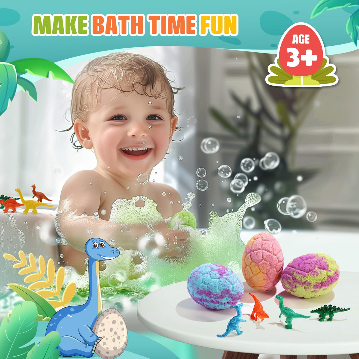 Dinosaur toy surprise inside Qivatex Bath Bomb