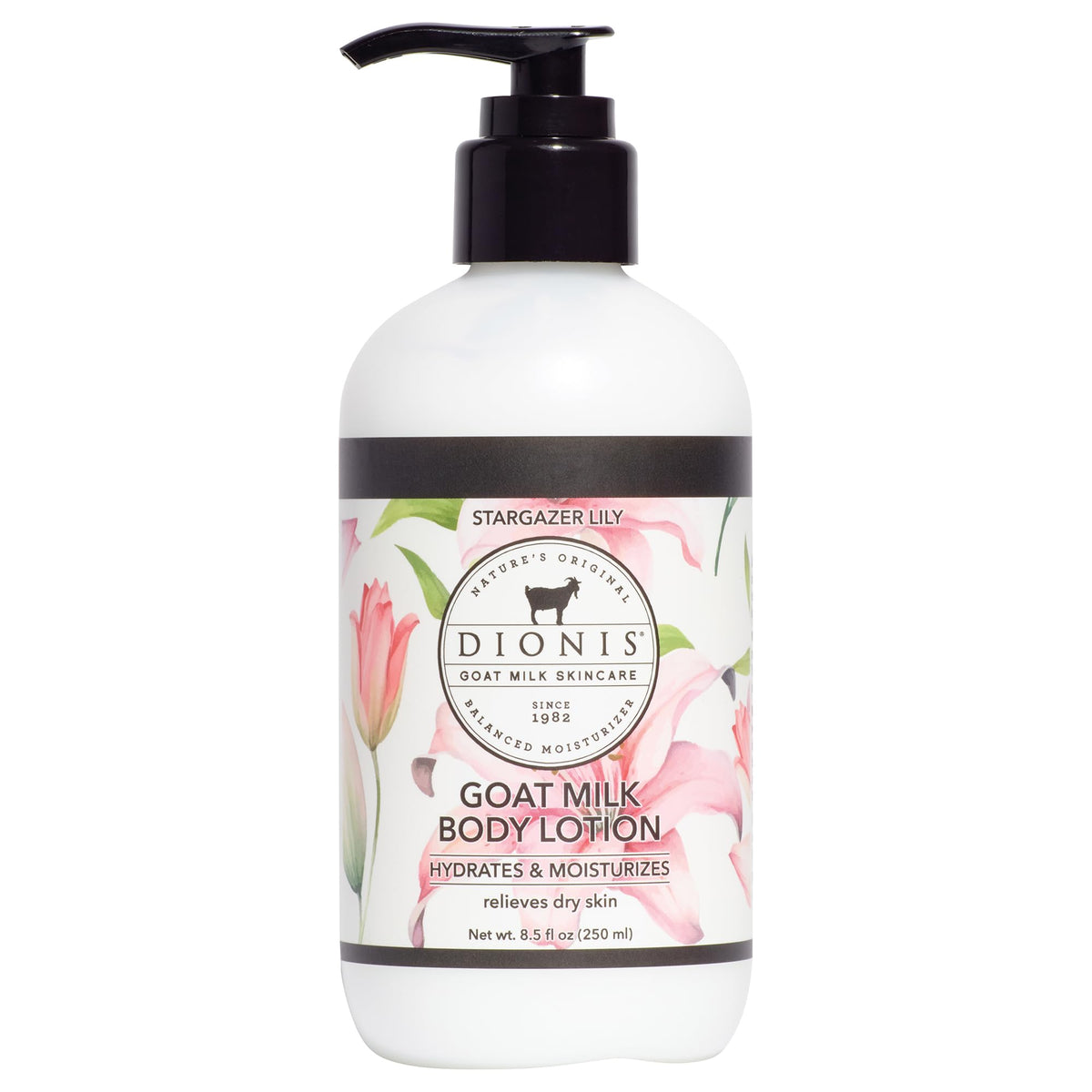 Dionis Goat Milk Lotion Stargazer Lily 8.5 oz pump front view