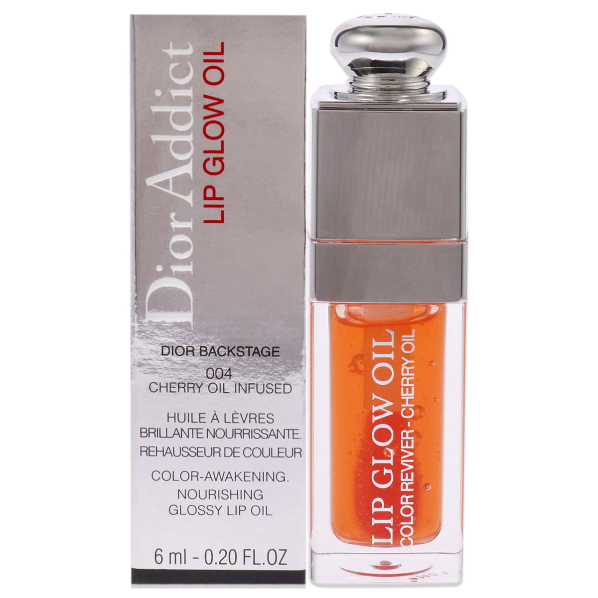 Dior Addict Lip Glow Oil 004 Coral front view with applicator