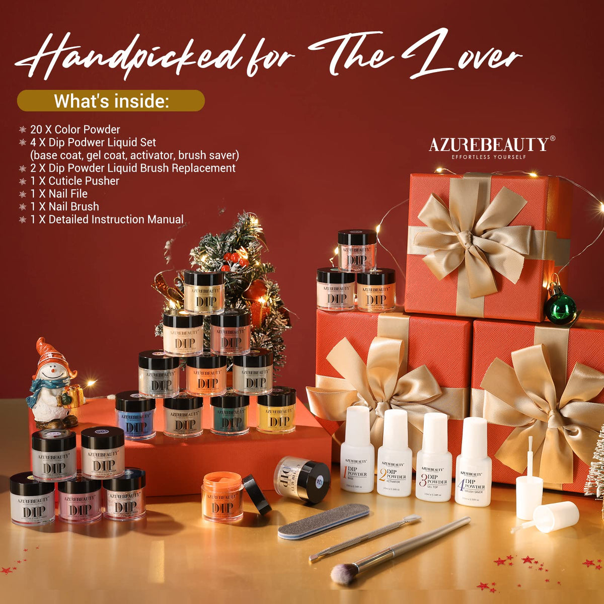 Dip powder application process with AZUREBEAUTY kit