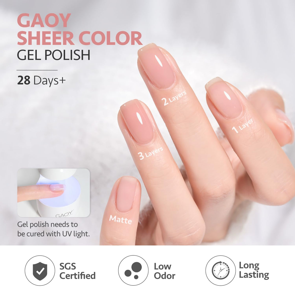 Display of all six GAOY gel nail polish colours
