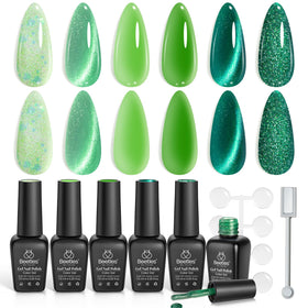 Display of all six mint green shades in beetles gel polish set