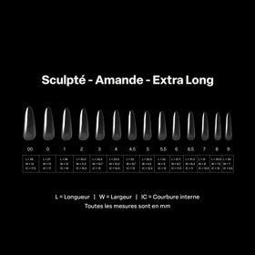 Display of APRÉS Gel-X Almond nail tips in different sizes