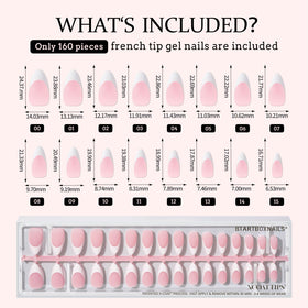 Display of BTARTBOXNAILS White French Tip Press On Nails sizes