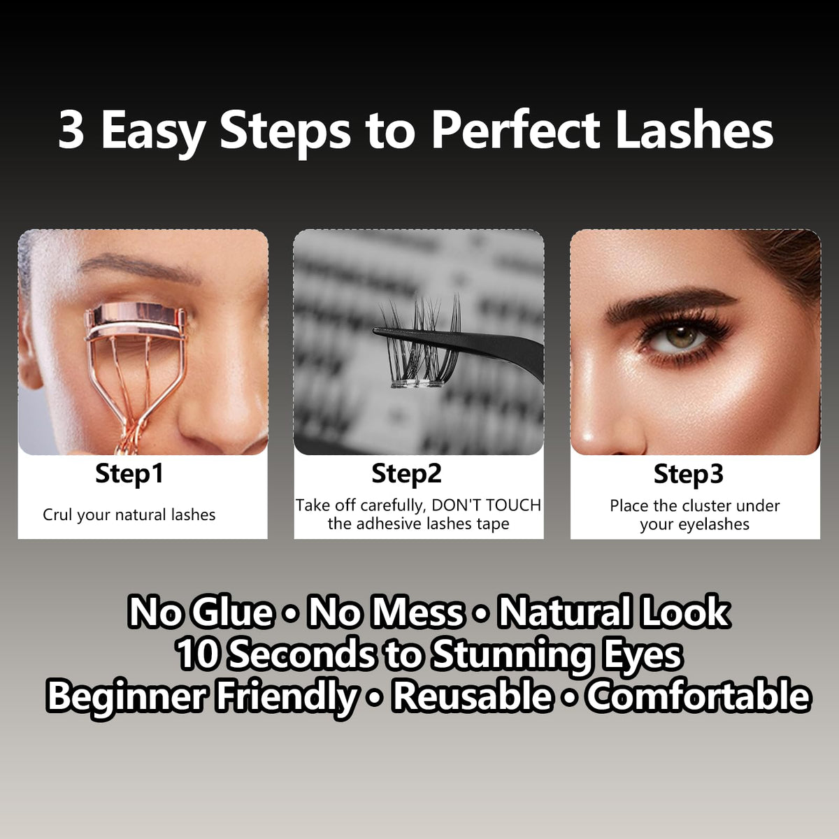 Display of CoFier lash clusters on a model's eyes