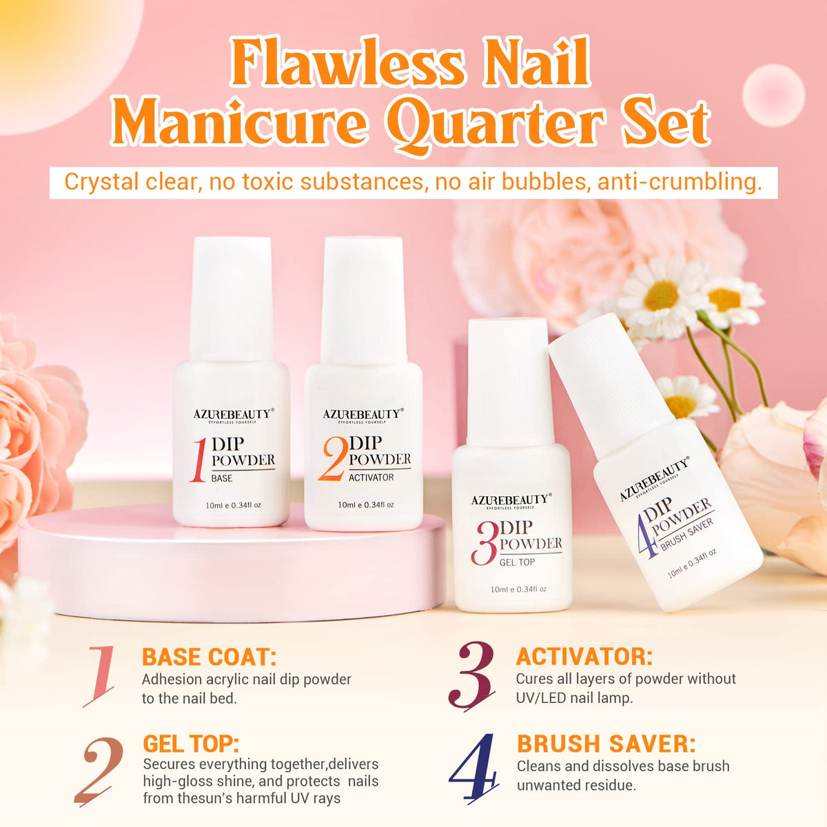 Display of completed nails using AZUREBEAUTY dip powder kit