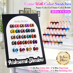Display of Double Rhythm gel nail polish set including base and top coat