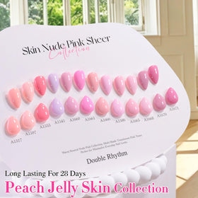 Display of Double Rhythm gel polish bottles arranged neatly