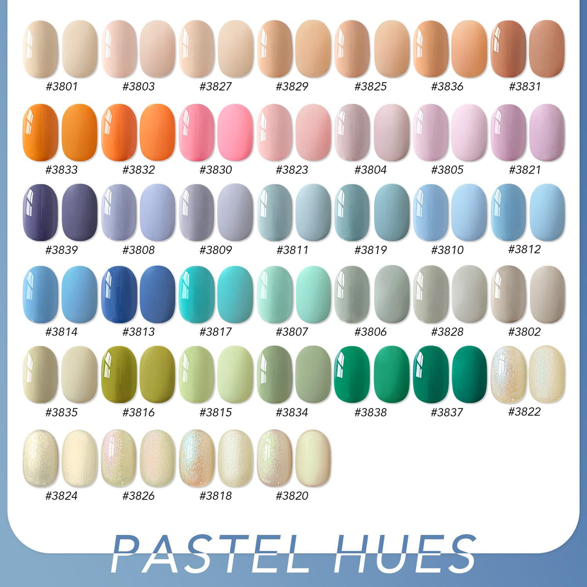 Display of GAOY 39 gel polish colours in packaging