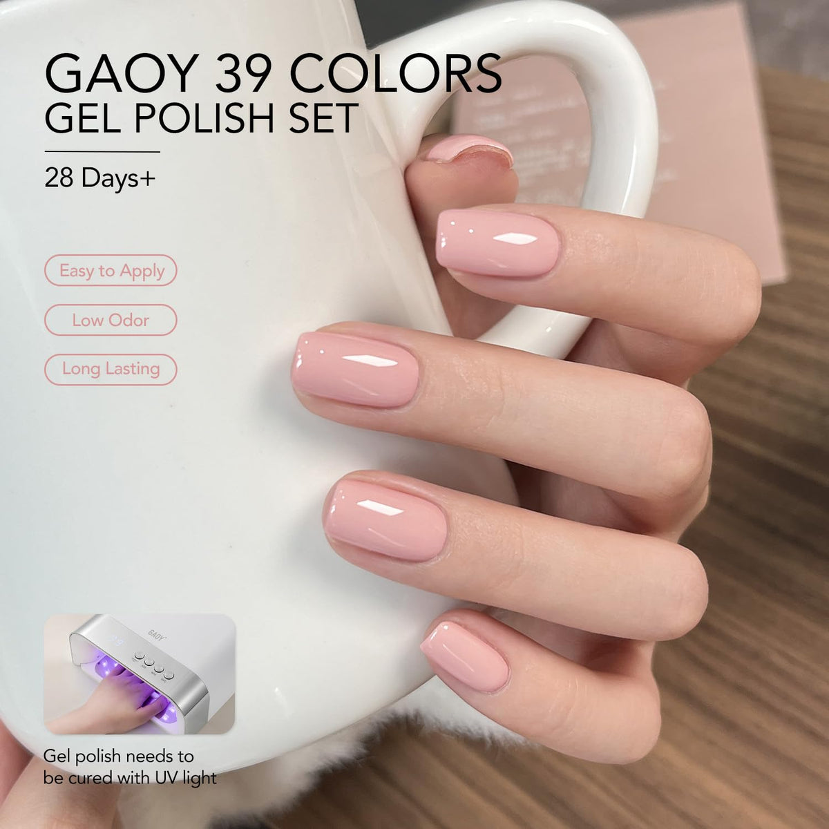 Display of GAOY gel nail polish set on a table