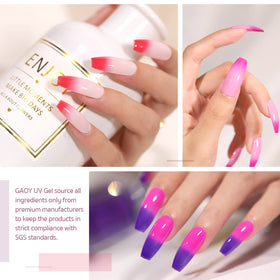 Display of GAOY gel polish set with 6 bottles on a table