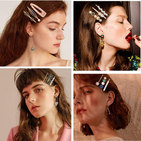 Display of Mehayi hair clips on a decorative background
