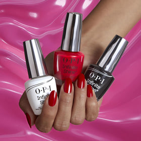 Display of OPI Infinite Shine nail polish shades