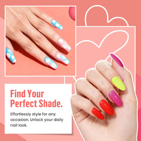 Display of phoenixy gel nail polish in purple and green shades