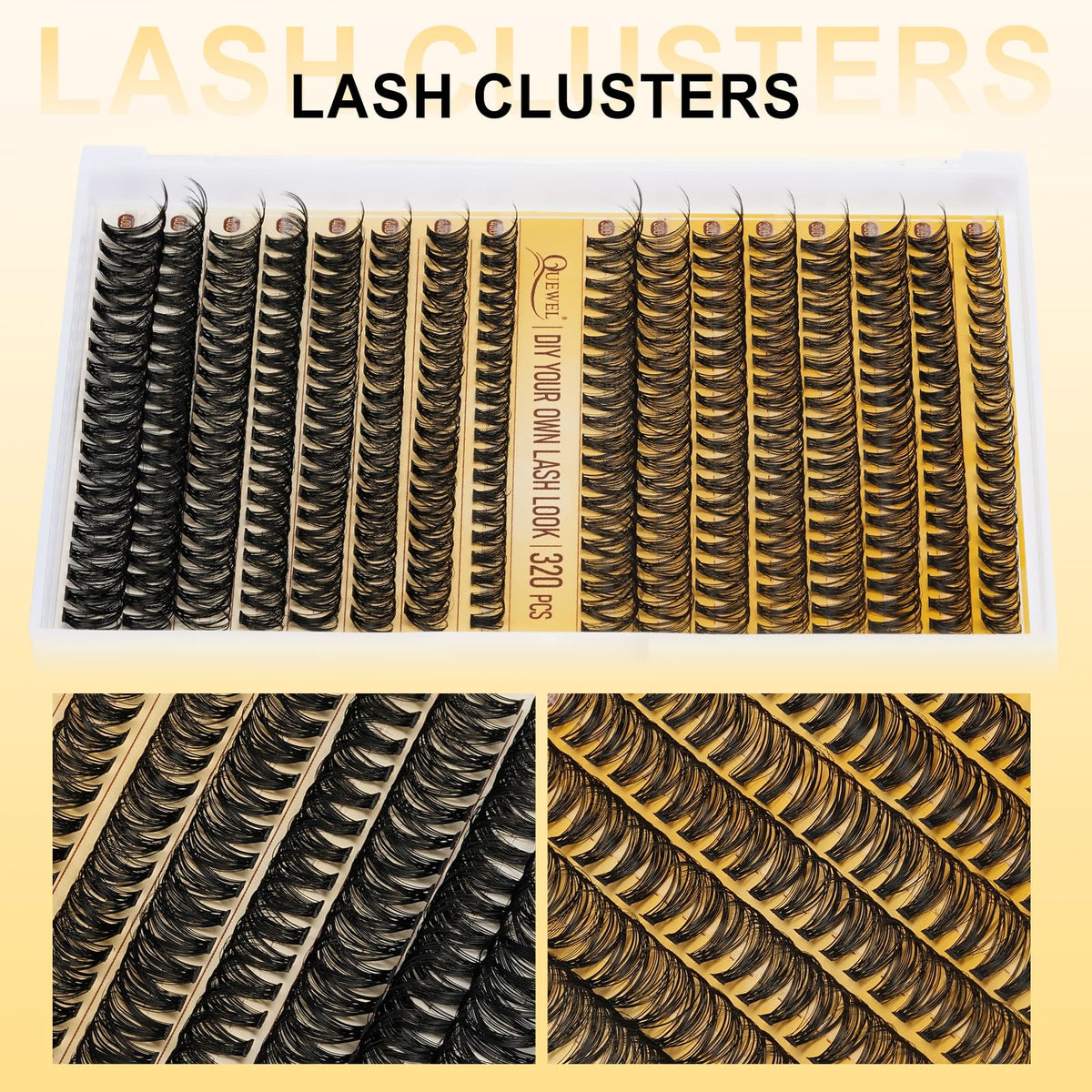 Display of QUEWEL lash clusters kit packaging