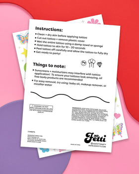 Display of xo, Fetti temporary tattoos in packaging