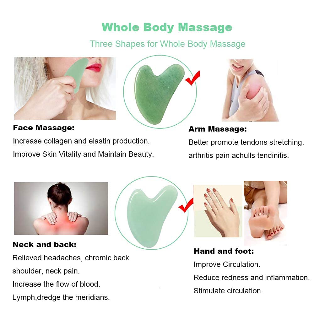 Ditind Gua Sha Jade Stone Massage Tool with skincare products