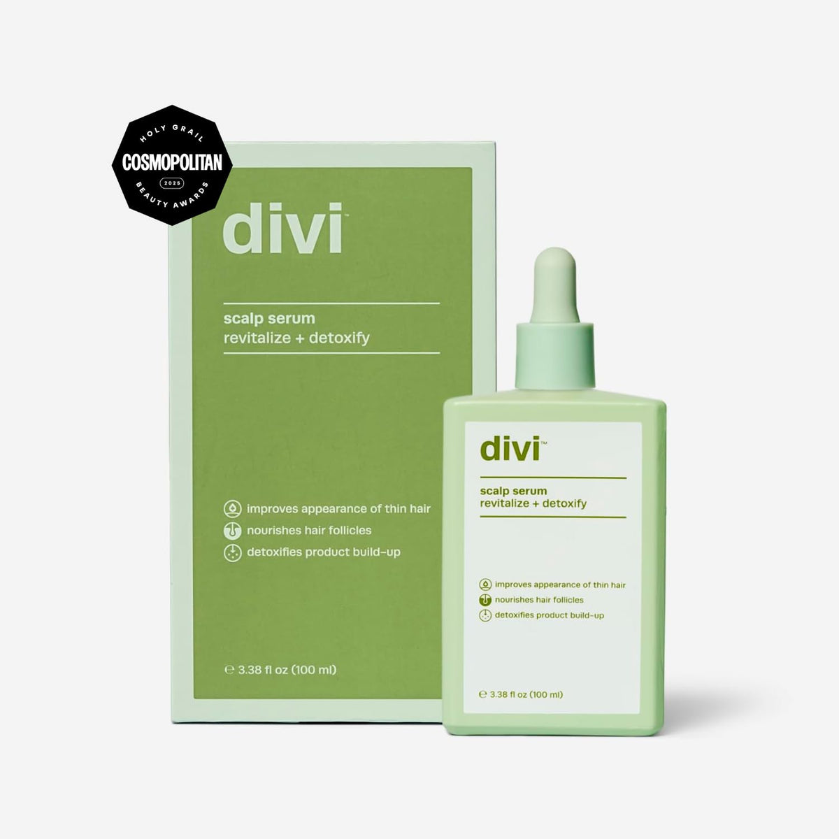 divi Scalp Serum 100 ml bottle with ingredients list