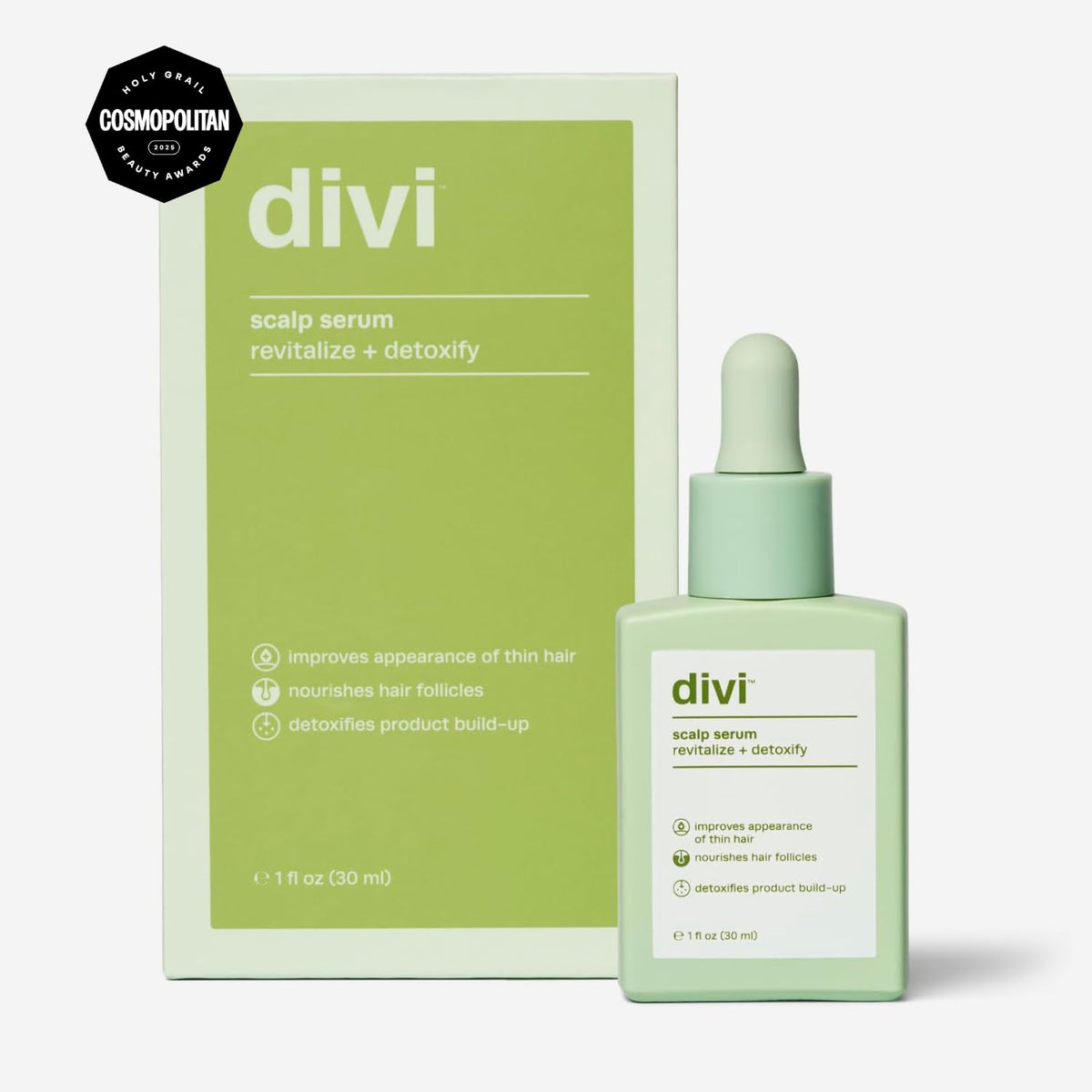 divi Scalp Serum 30ml back view showing ingredients