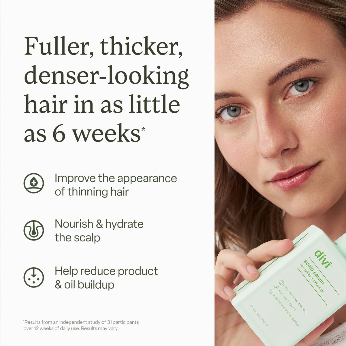 divi Scalp Serum bottle with dropper on a bathroom counter