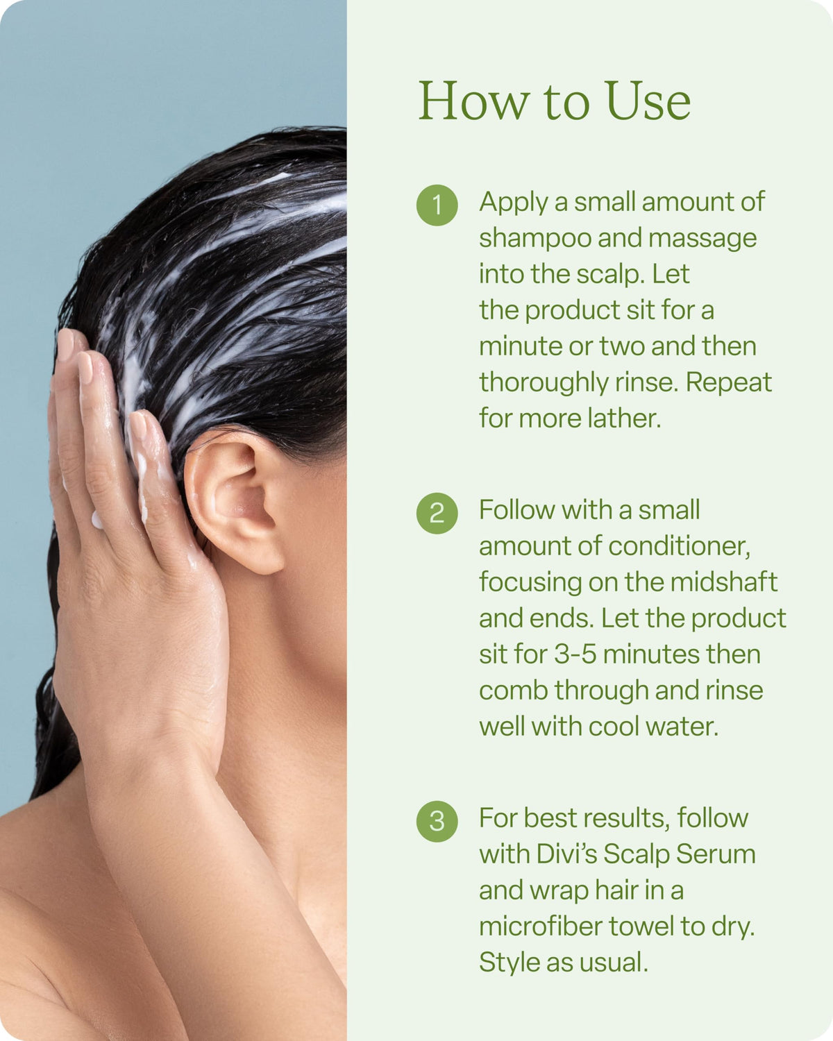 divi Volumizing Shampoo lathering on hair