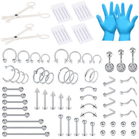 DJCIW 75Pcs Professional Piercing Kit with assorted jewelry and needles