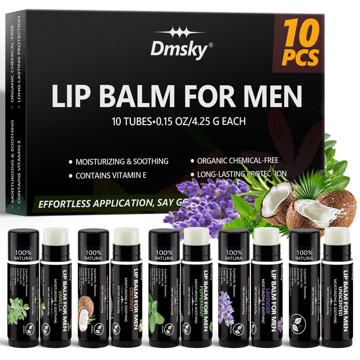 Dmsky 10 pack lip balm for men in various flavours