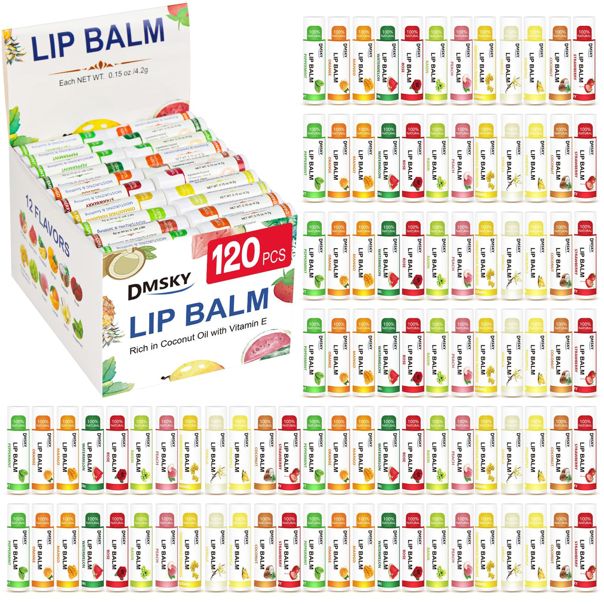 Dmsky 120 Pack Lip Balm assorted flavours front view