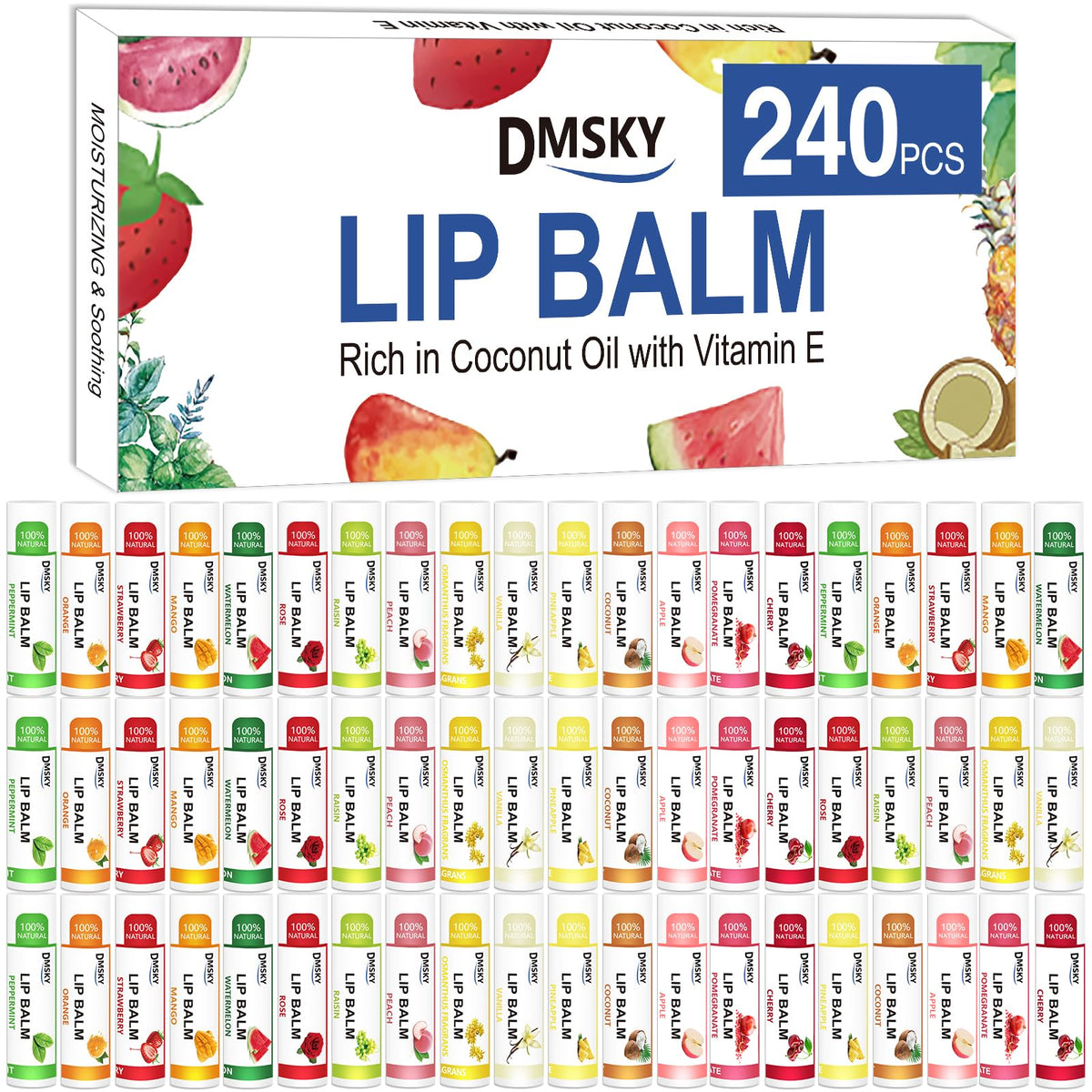 Dmsky 240 Pack Lip Balm assorted flavours front view