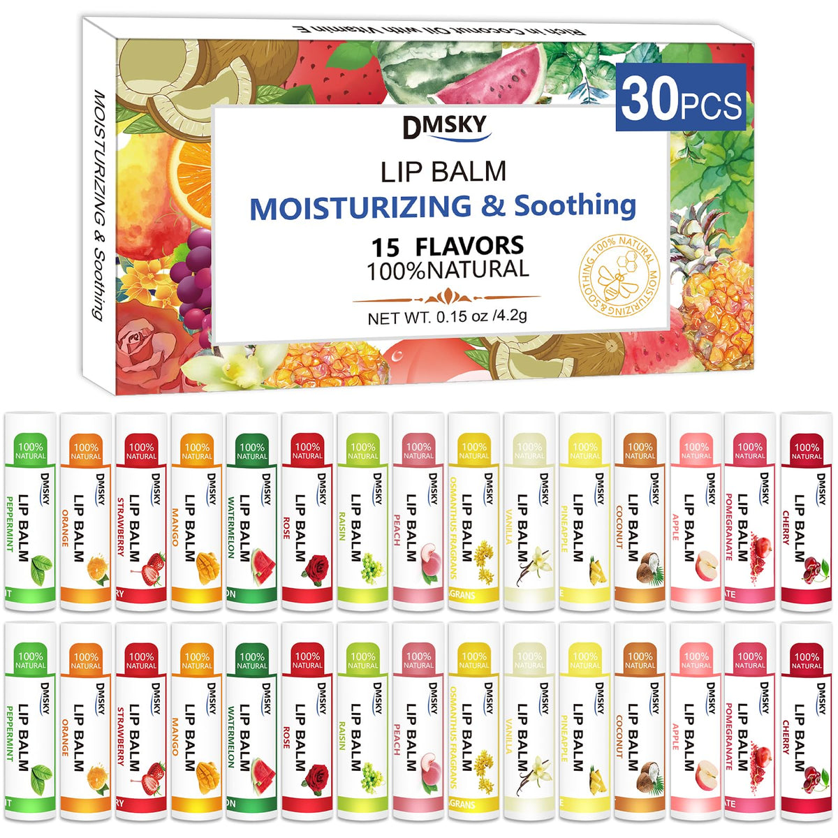 Dmsky 30 pack lip balm assorted flavours front view