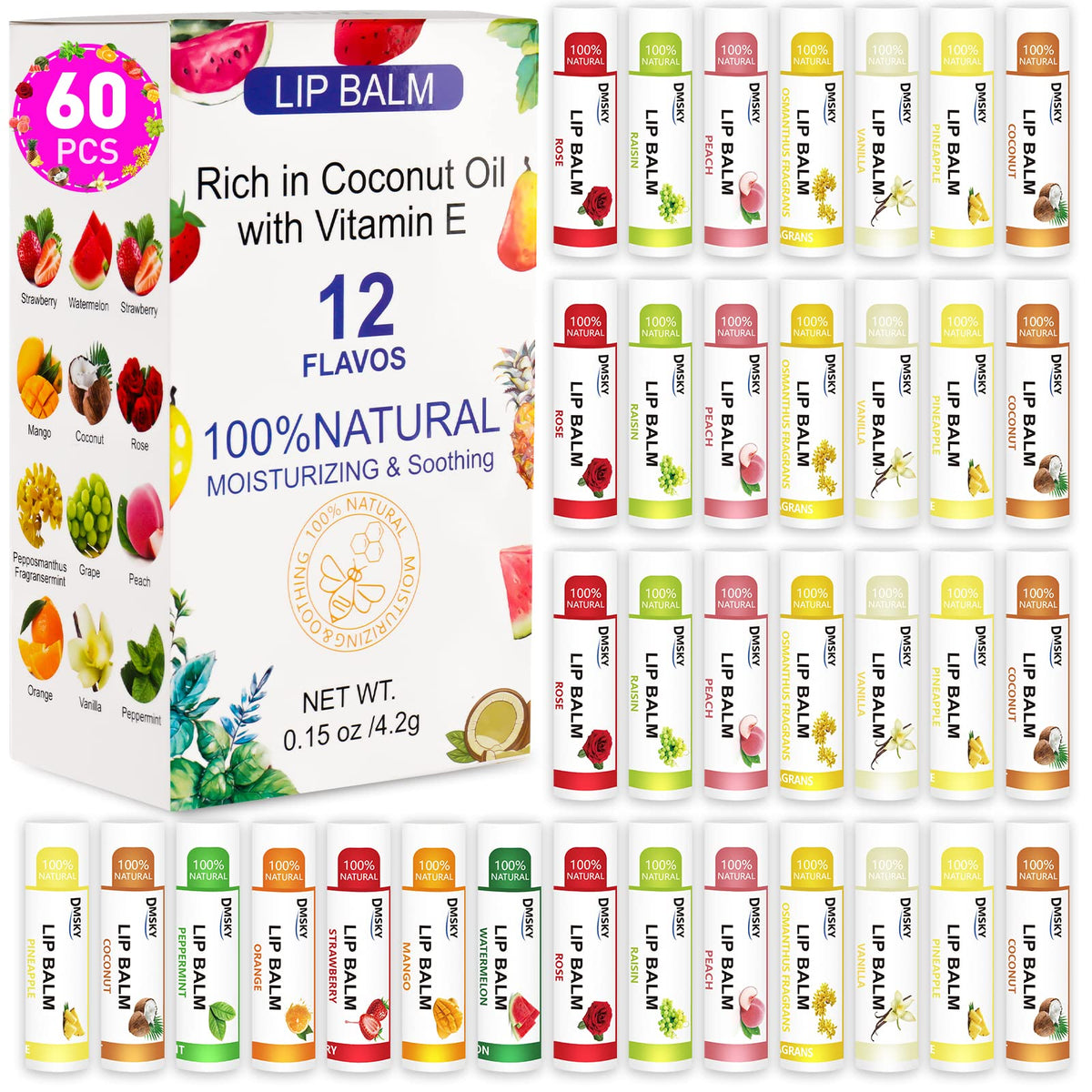 Dmsky 60 Pack Lip Balm display with assorted flavours