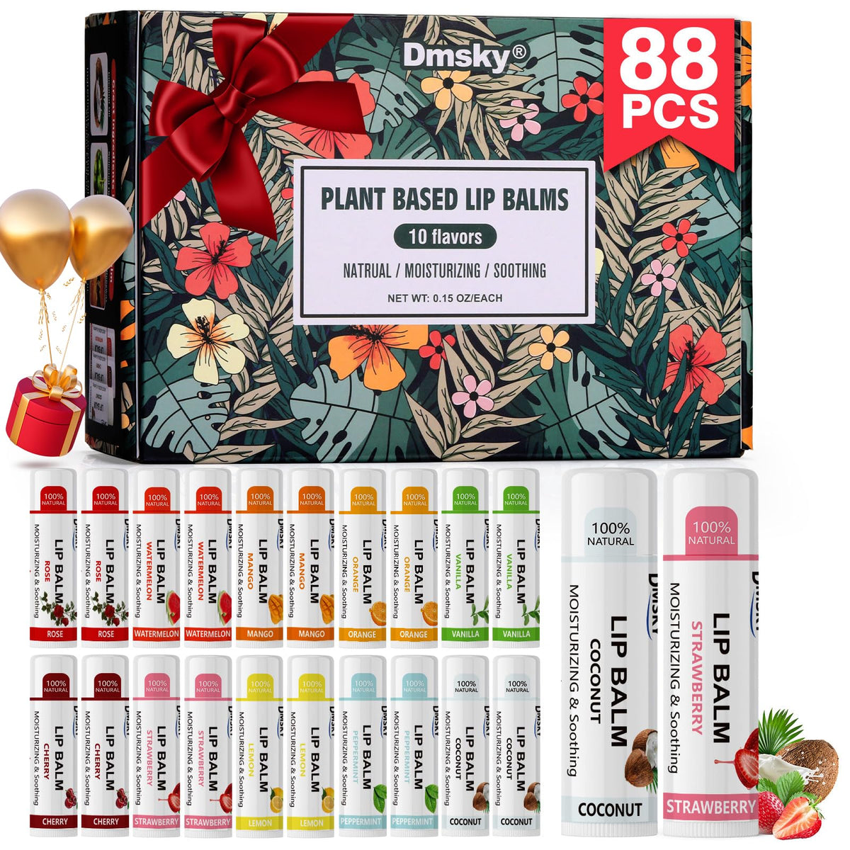 Dmsky 88 Pack Lip Balm Variety front view with assorted flavours